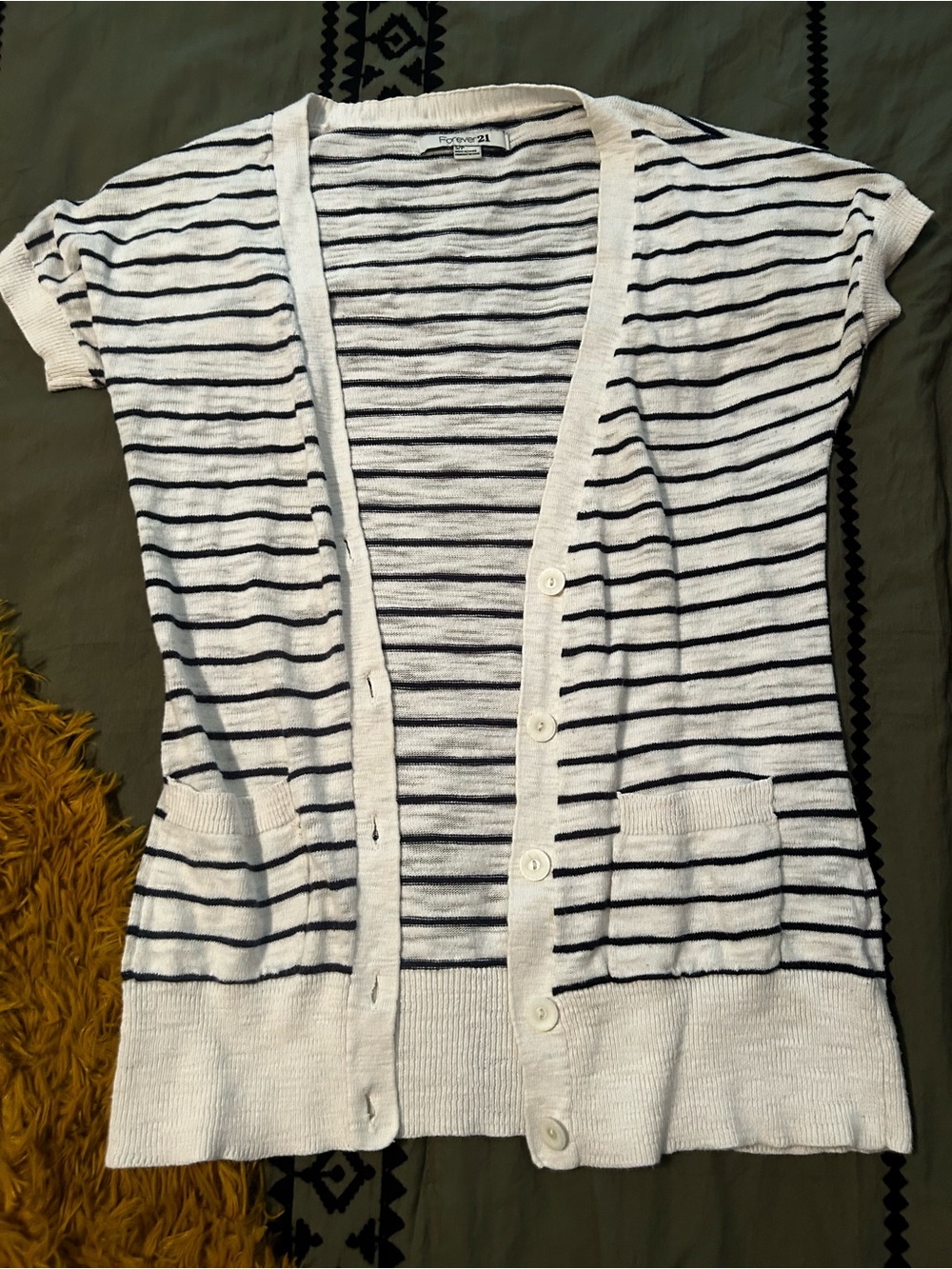 Forever 21 Striped Crewneck Button Cardigan